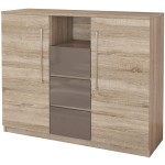 Set Dormitor Dome 3-20, Sonoma/Alb, Dulap 200 cm, Pat 160×200 cm, 2 noptiere, comoda - imagine 9