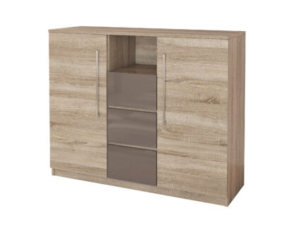 Set Dormitor Dome 3-20, Sonoma/Alb, Dulap 200 cm, Pat 160×200 cm, 2 noptiere, comoda - imagine 9