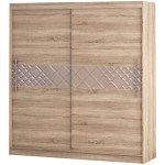 Set Dormitor Dome 3-20, Sonoma/Alb, Dulap 200 cm, Pat 160×200 cm, 2 noptiere, comoda - imagine 3