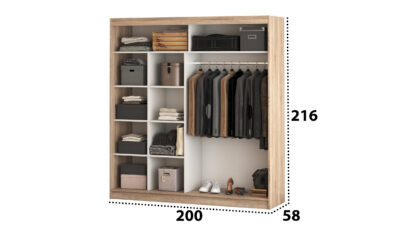Set Dormitor Dome 3-20, Sonoma/Alb, Dulap 200 cm, Pat 160×200 cm, 2 noptiere, comoda - imagine 4