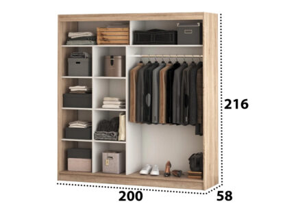 Set Dormitor Dome 3-20, Sonoma/Wenge, Dulap 200 cm, Pat 160×200 cm, 2 noptiere, comoda - imagine 3