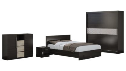 Set Dormitor Dome 1-20, Wenge, Dulap 200 cm, Pat 160×200 cm, 2 noptiere, comoda