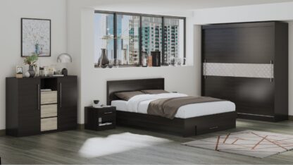Set Dormitor Dome 1-20, Wenge, Dulap 200 cm, Pat 160×200 cm, 2 noptiere, comoda - imagine 10