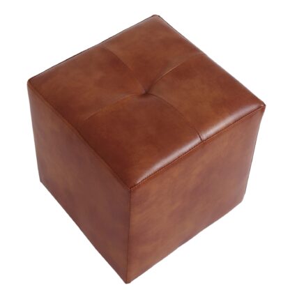 Taburet Cool, cognac, piele ecologica, 36x35x35cm - imagine 4