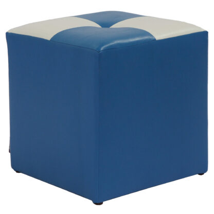 Taburet Cool, albastru/alb, piele ecologica, 36x35x35 cm