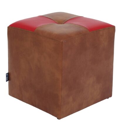 Taburet Cool, cognac/rosu, piele ecologica, 36x35x35 cm