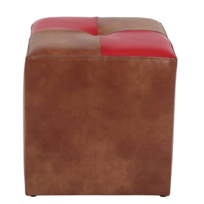 Taburet Cool, cognac/rosu, piele ecologica, 36x35x35 cm - imagine 2