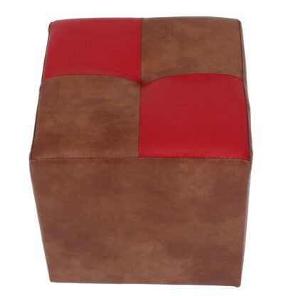 Taburet Cool, cognac/rosu, piele ecologica, 36x35x35 cm - imagine 3