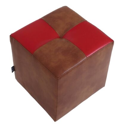 Taburet Cool, cognac/rosu, piele ecologica, 36x35x35 cm - imagine 4
