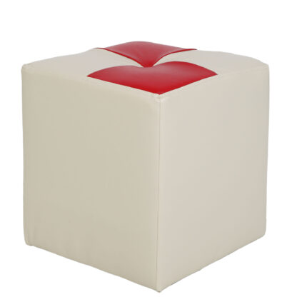 Taburet Cool, crem/rosu, piele ecologica, 36x35x35 cm