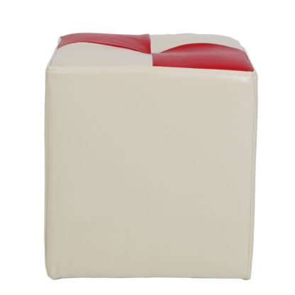 Taburet Cool, crem/rosu, piele ecologica, 36x35x35 cm - imagine 2