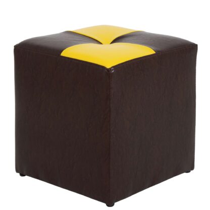Taburet Cool, maro/galben, piele ecologica, 36x35x35 cm