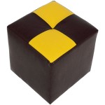 Taburet Cool, maro/galben, piele ecologica, 36x35x35 cm - imagine 3
