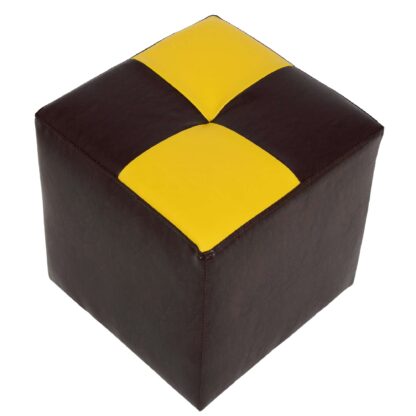 Taburet Cool, maro/galben, piele ecologica, 36x35x35 cm - imagine 3