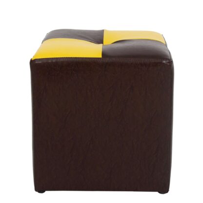 Taburet Cool, maro/galben, piele ecologica, 36x35x35 cm - imagine 4