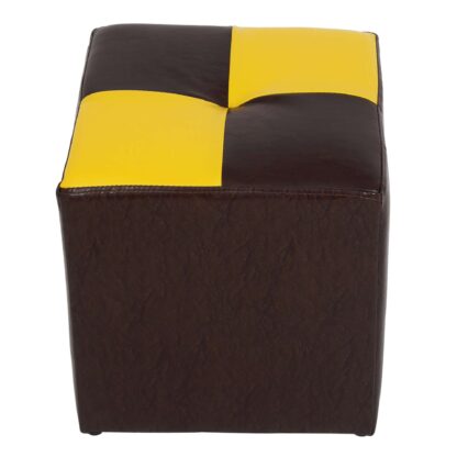 Taburet Cool, maro/galben, piele ecologica, 36x35x35 cm - imagine 5