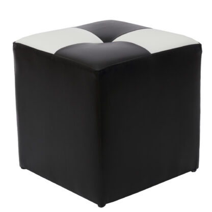 Taburet Cool, negru/alb, piele ecologica, 36x35x35 cm