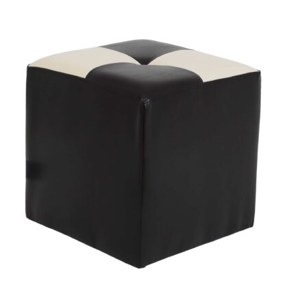 Taburet Cool, negru/crem, piele ecologica, 36x35x35 cm