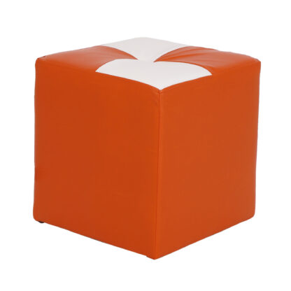 Taburet Cool, portocaliu/alb, piele ecologica, 36x35x35 cm