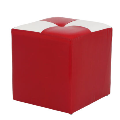 Taburet Cool, rosu/alb, piele ecologica, 36x35x35 cm