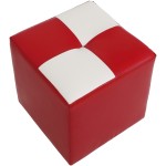 Taburet Cool, rosu/alb, piele ecologica, 36x35x35 cm - imagine 3