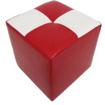 Taburet Cool, rosu/alb, piele ecologica, 36x35x35 cm - imagine 4