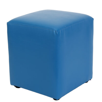 Taburet Cube, albastru, piele ecologica, 45x38x38 cm