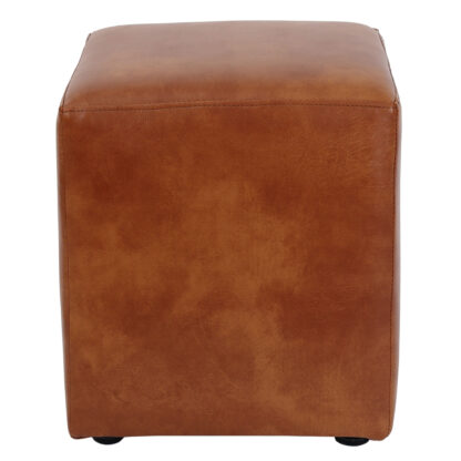 Taburet Cube, cognac, piele ecologica, 45x38x38 cm