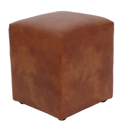 Taburet Cube, cognac, piele ecologica, 45x38x38 cm - imagine 3