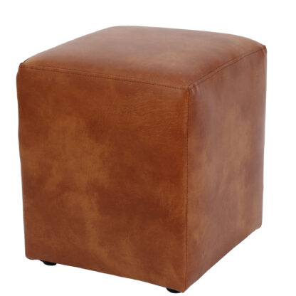 Taburet Cube, cognac, piele ecologica, 45x38x38 cm - imagine 4