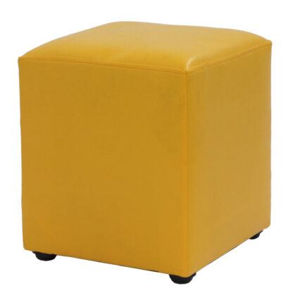 Taburet Cube, galben, piele ecologica, 45x38x38 cm