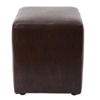 Taburet Cube, maro, piele ecologica, 45x38x38 cm