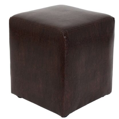 Taburet Cube, maro, piele ecologica, 45x38x38 cm - imagine 3