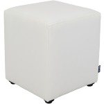 Taburet Cube, alb, piele ecologica, 45x38x38 cm
