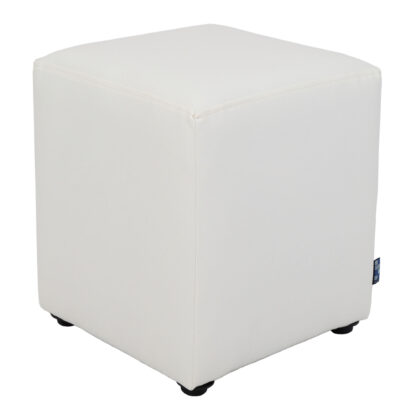 Taburet Cube, alb, piele ecologica, 45x38x38 cm