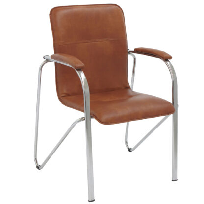 Scaun Ana, piele ecologica, cadru cromat, culoare cognac 60x88x58 cm - imagine 3
