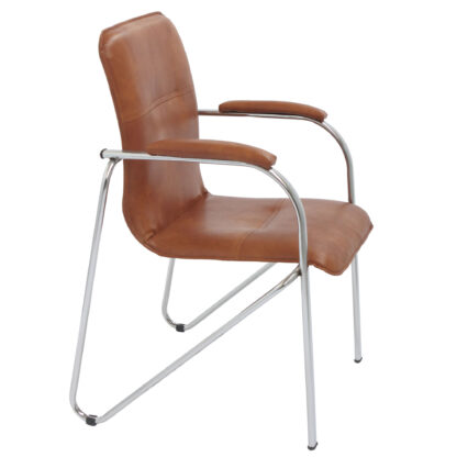 Scaun Ana, piele ecologica, cadru cromat, culoare cognac 60x88x58 cm - imagine 2