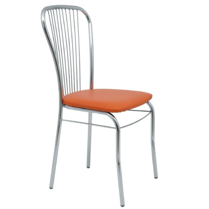 Scaun Arco, cadru cromat, portocaliu, imitatie piele, 93x48x45 cm