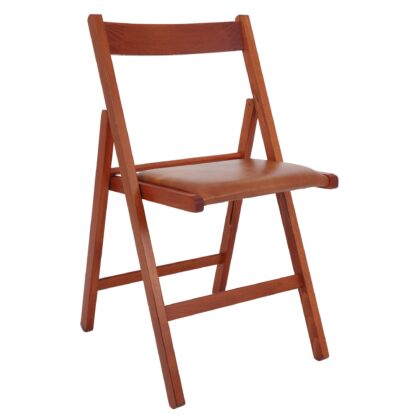 Scaun Basic Tapitat, cadru cires, cognac, imitatie piele, 78.5x42.5x49 cm