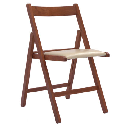 Scaun Basic Tapitat, cadru cires, crem, imitatie piele, 78.5x42.5x49 cm