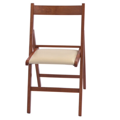 Scaun Basic Tapitat, cadru cires, crem, imitatie piele, 78.5x42.5x49 cm - imagine 2