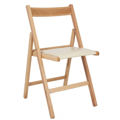 Scaun Basic Tapitat, cadru natur, crem, imitatie piele, 78.5x42.5x49 cm