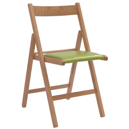 Scaun Basic Tapitat, cadru natur, verde, imitatie piele, 78.5x42.5x49 cm