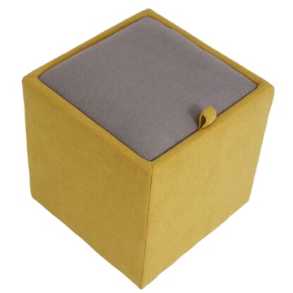 Taburet Box, corp galben, capac gri deschis, stofa, 41x37x37 cm