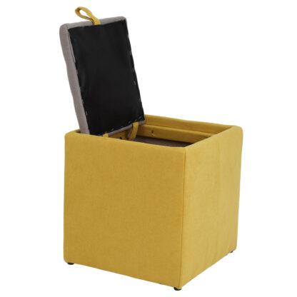 Taburet Box, corp galben, capac gri deschis, stofa, 41x37x37 cm - imagine 3