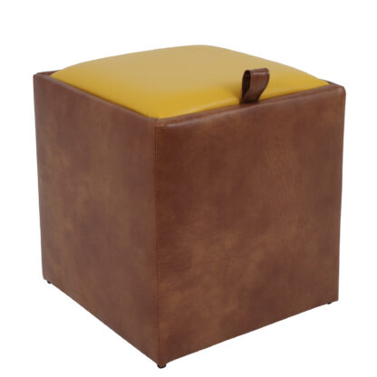 Taburet Box, cognac-galben, imitatie piele, 41x37x37 cm
