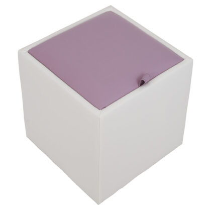 Taburet Box, alb-mov, imitatie piele, 41x37x37 cm