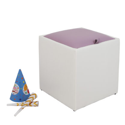 Taburet Box, alb-mov, imitatie piele, 41x37x37 cm - imagine 6
