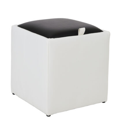 Taburet Box, alb-negru, imitatie piele, 41x37x37 cm - imagine 6