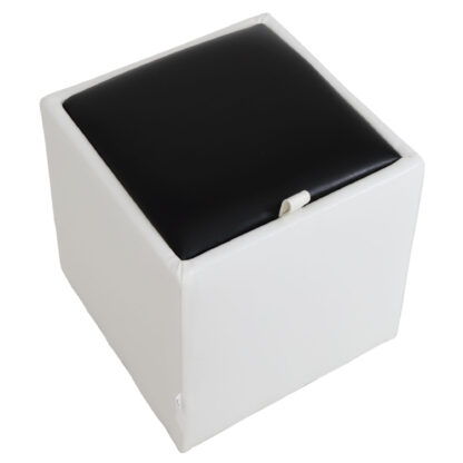 Taburet Box, alb-negru, imitatie piele, 41x37x37 cm
